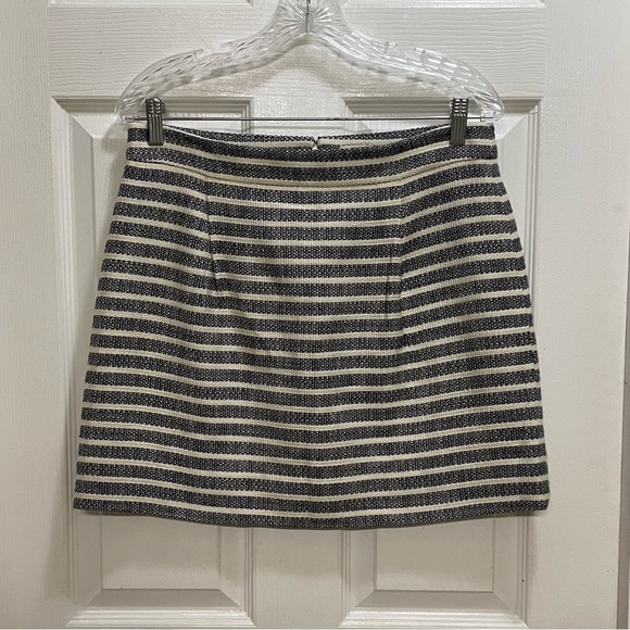 J.Crew Factory Black/Beige Striped Lined Tweed Mini Skirt Preppy Work Size 8 NWT - Picture 1 of 7